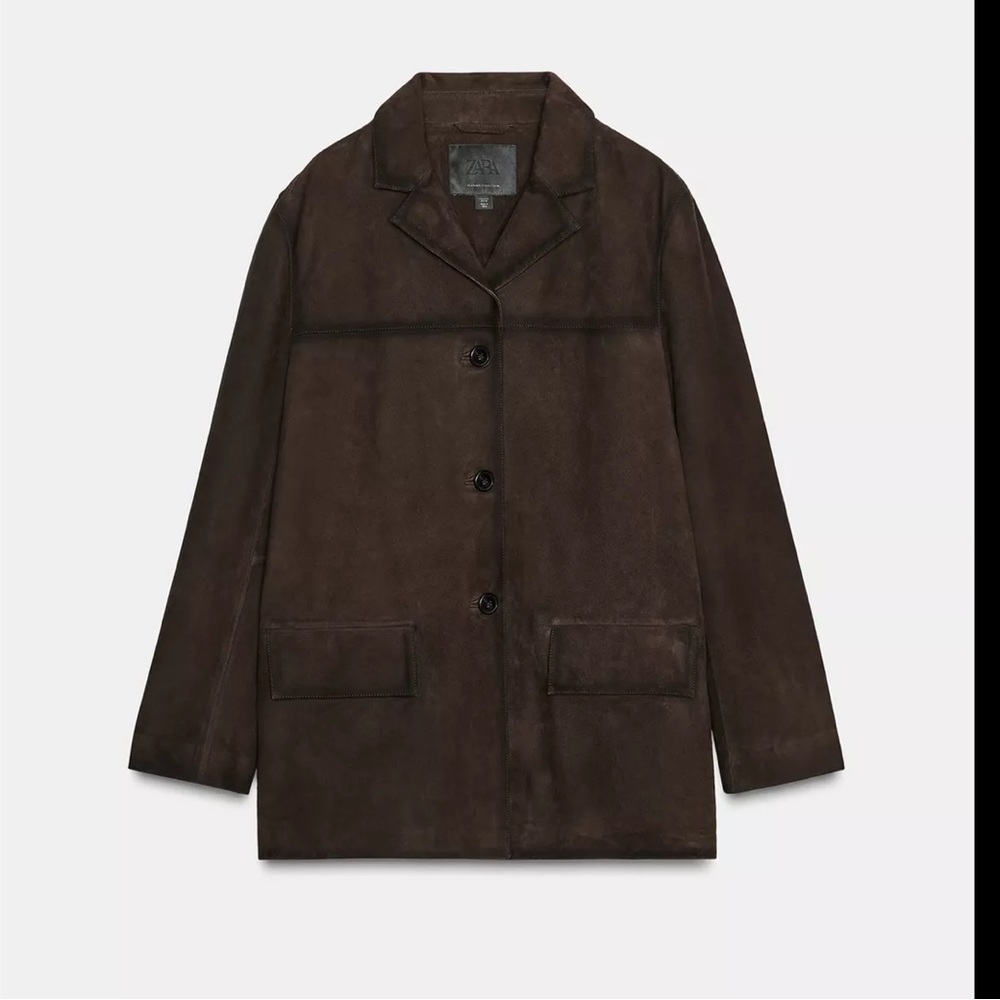 ZARA 100% SUEDE LEATHER BLAZER JACKET - Picture 10 of 12